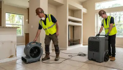 Water damage restoration team in Port St. Lucie, FL inspecting property damage